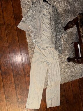 Light Gray 3 Piece Jacket, Tank Top, And Legging Set